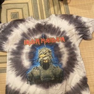 Grey and White Tye Dye Iron Maiden Graphic Tee